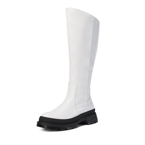 Mesmerize Chunky Lug Sole Knee High Boots - WHITE PU -  0